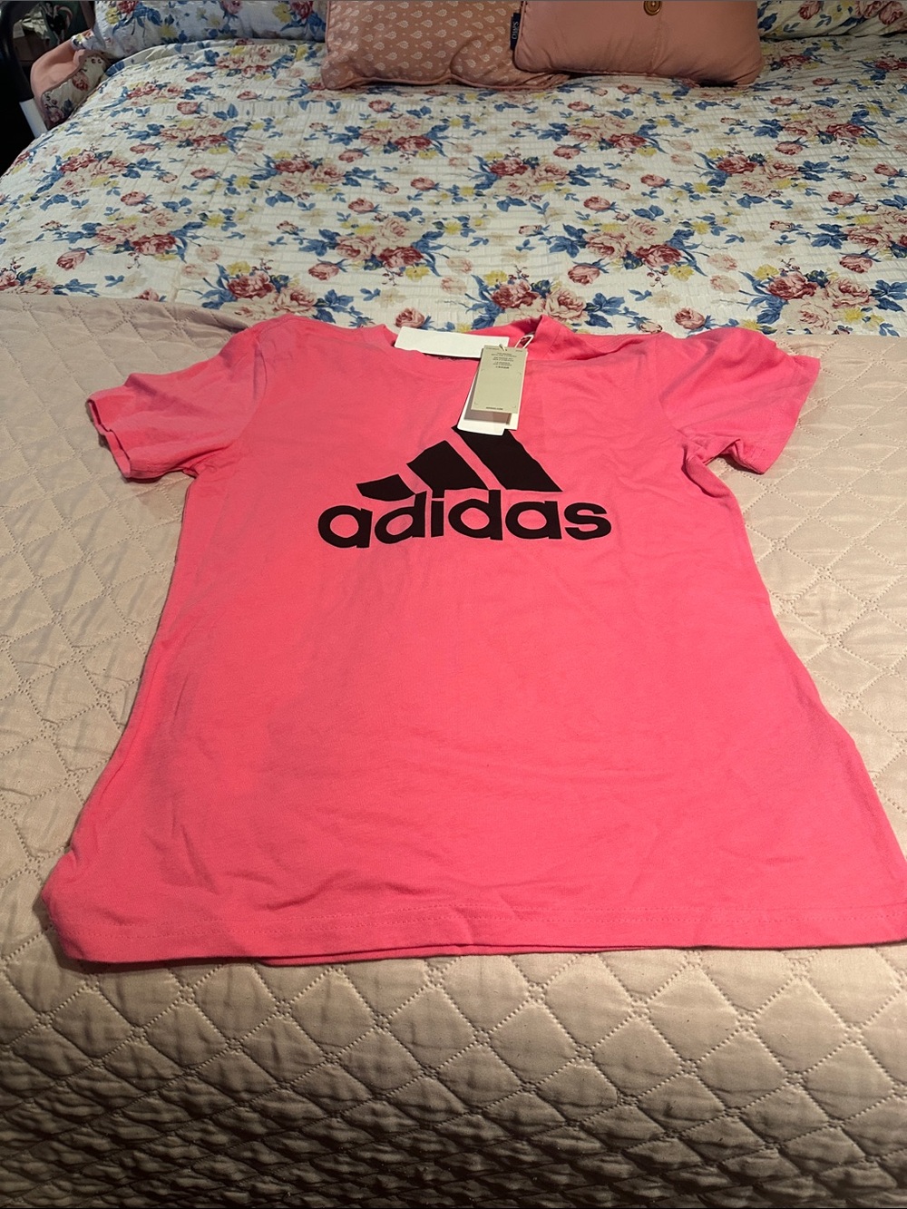 adidas Pink Tee with Black Logo - women’s Short Sleeve
